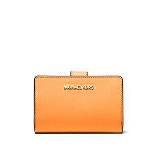 New Michael Kors Medium Crossgrain Leather Wallet Pop Orange